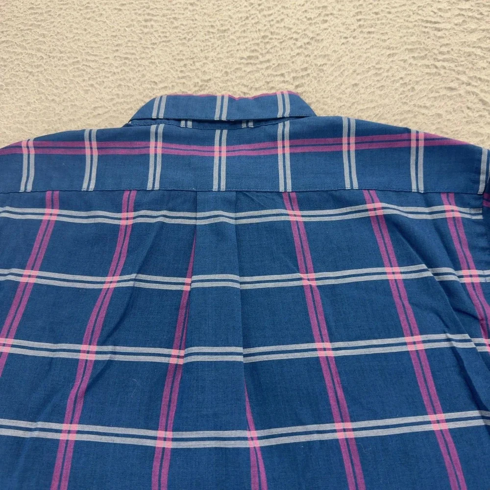Levis Mens Medium Blue Pink Plaid Long Sleeve Button Down Shirt Cotton Blend